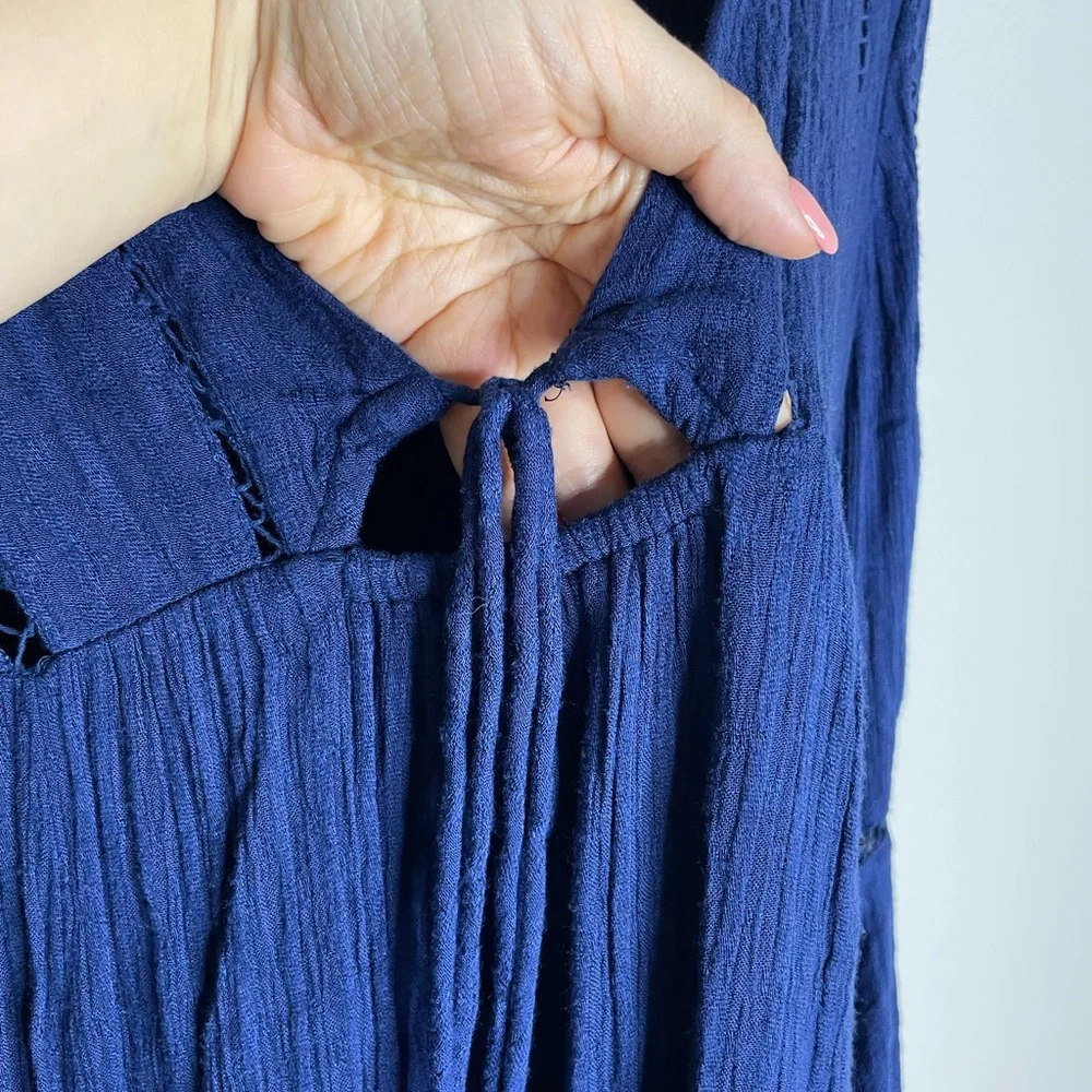 Free People Romeo Navy Blue Ladder Trim Mini Dress S - Picture 6 of 8